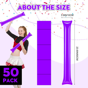Cssopenss 50 Pcs Purple Thunder Sticks Thicken Plastic Cheersticks Purple Inflatable Thunder Sticks Sporting Events Team Spirit