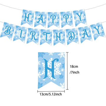 Zwiebeco Birthday Party Decoration Supplies Blue White Snowflakes Happy Birthday Sign Banner Hanging Paper Snowflake Swirls For