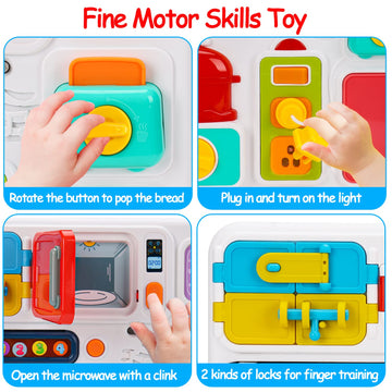 Kitchen Busy Board For Toddlers 1-3 Travel Toys Light Up Musical Baby Toy 12-18 Months Toddler Toys Age 1-2 2-4 Autism Sensory Montessori Fine Motor Skills Car Seat Toy For 1 Year Old Easter Gift