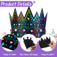 110 Pcs Paper Crafts Crowns Bulk Set Scratch DIY Paper Crowns with Rainbow Crown Headband Hats Wooden Styluses Craft Elastic Ban