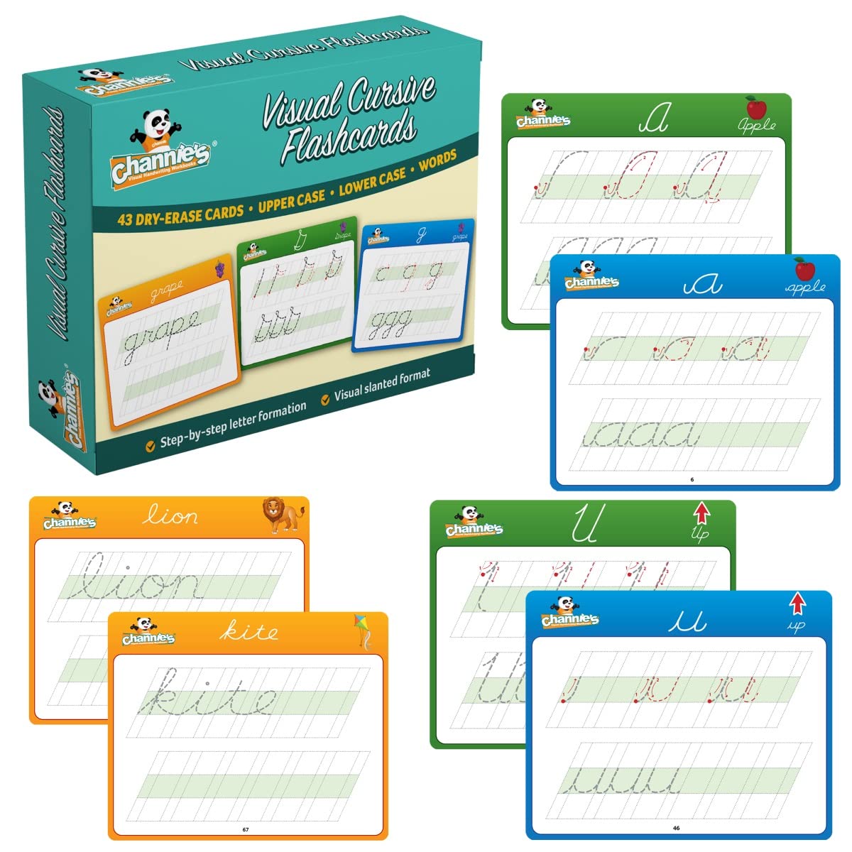 Channie’S Visual Cursive Flashcards, 43 Dry-Erase Cursive Handwriting Flash Cards, Daily Uppercase & Lowercase Cursive Letter Tracing Practice For 2Nd-3Rd Grade Kids