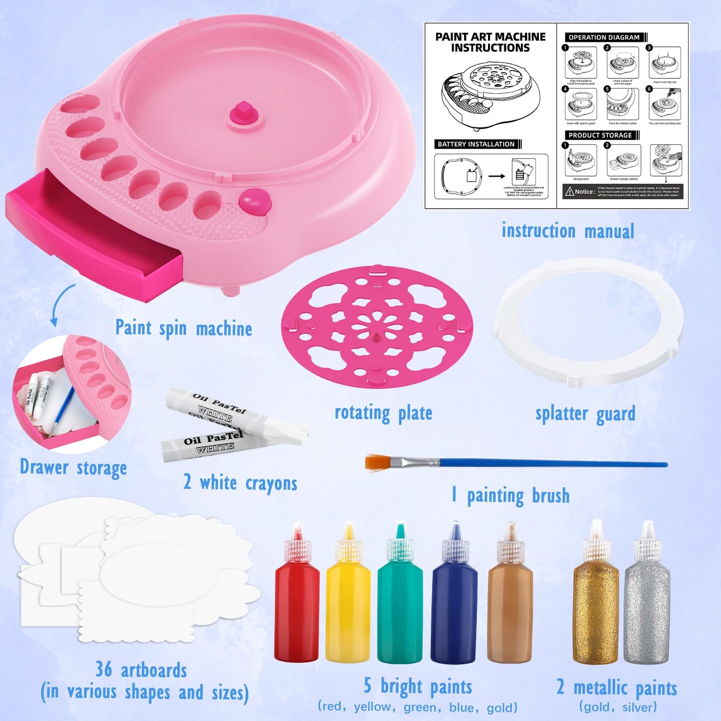 Arts and Crafts for Kids Ages 4-8,Paint Spin Art Machine Kit,Art Craft Set for 6-9 Year Old,Cool Painting Spinner Toys Kits Set,