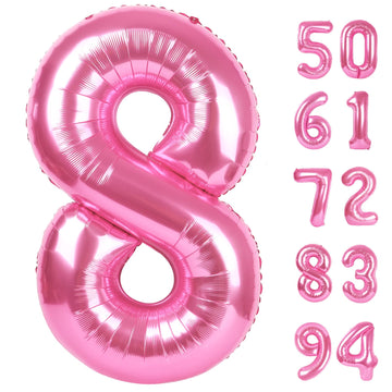 Pink 8 Balloon, Number Balloons 40 Inch, 8Th Birthday Decorations For Girls, Birthday Balloons, Pink Party Supplies, Number 8 Ba