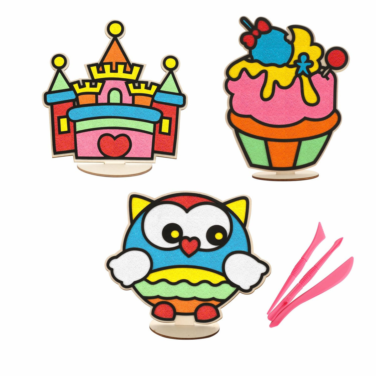 Spartan Kids Castle, Cupcake And Owl (Set Of 3)  Diy Foam Clay Art Kit With Stand And 24 Colors For Kids Ages 612
