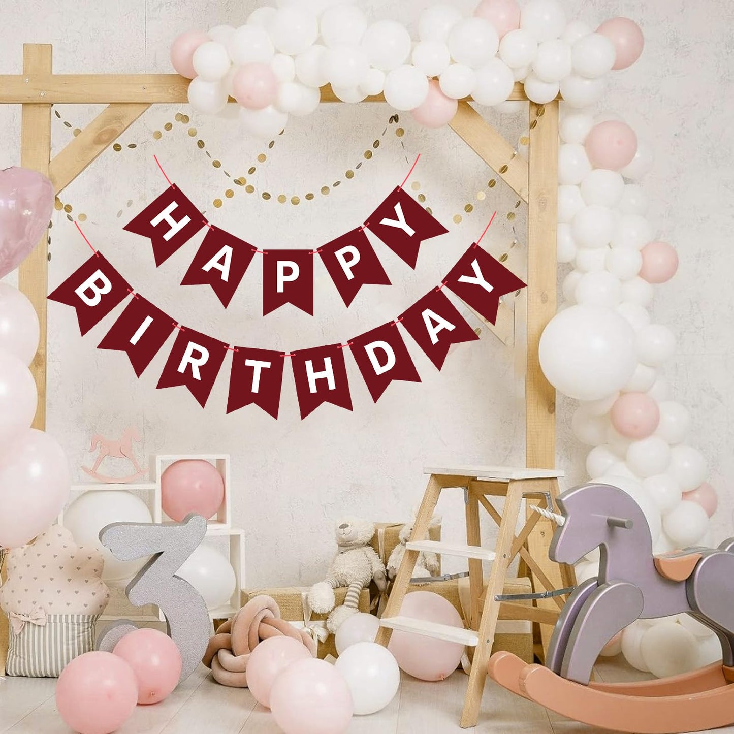 Waenerec Burgundy Birthday Banner Sign Happy Birthday Bunting Banner Garland For Kids Girl Woman Birthday Tea Party Decorations Bunting Flag Birthday Party Supplies