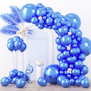 Voircoloria 130Pcs Metallic Blue Balloons Different Sizes 18'' 12'' 10'' 5'' Chrome Blue Latex Balloon Garland Arch Kit For Birt