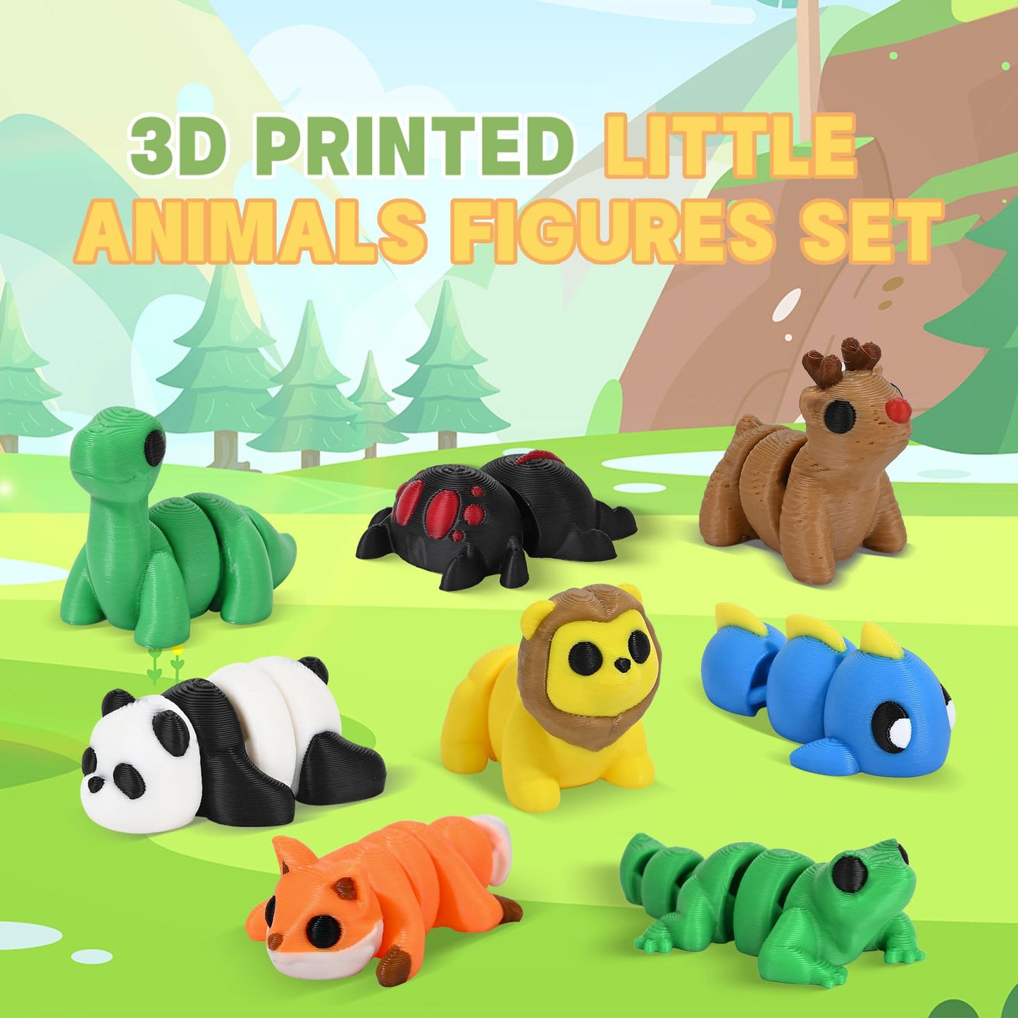 Beesini 8 Pack Mystery 3D Printed Animals, Mini Animal Packs, 3D Printed Articulating Figurines, 3D Printed Toys, Miniatures 3-D
