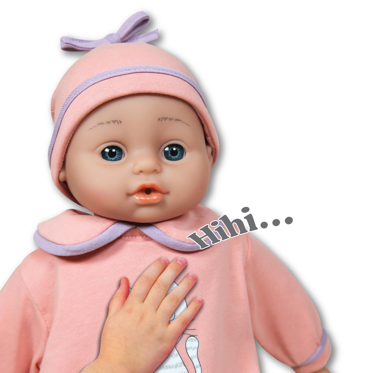 Lissi: Interactive Baby Doll Jamie - 15' Pink Kitty - Talking, 5 Baby Sounds, Bottle, Bib, Pacifier, Press Hand, Feet & Tummy, Play Toy, Kids Ages 2+