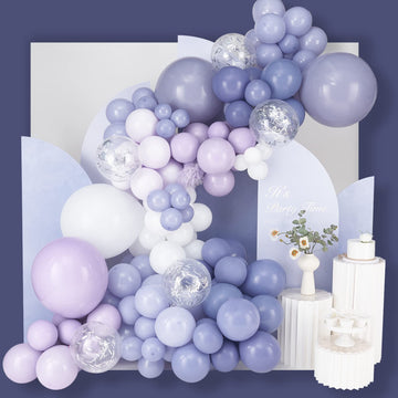 Partywoo 140 Pcs Purple Balloon Garland, Assorted Purple Balloons, Grayish Blue, Pale Lavender Purple Lilac White Balloon Arch Kit For Birthday Decorations, Baby Shower, Wedding