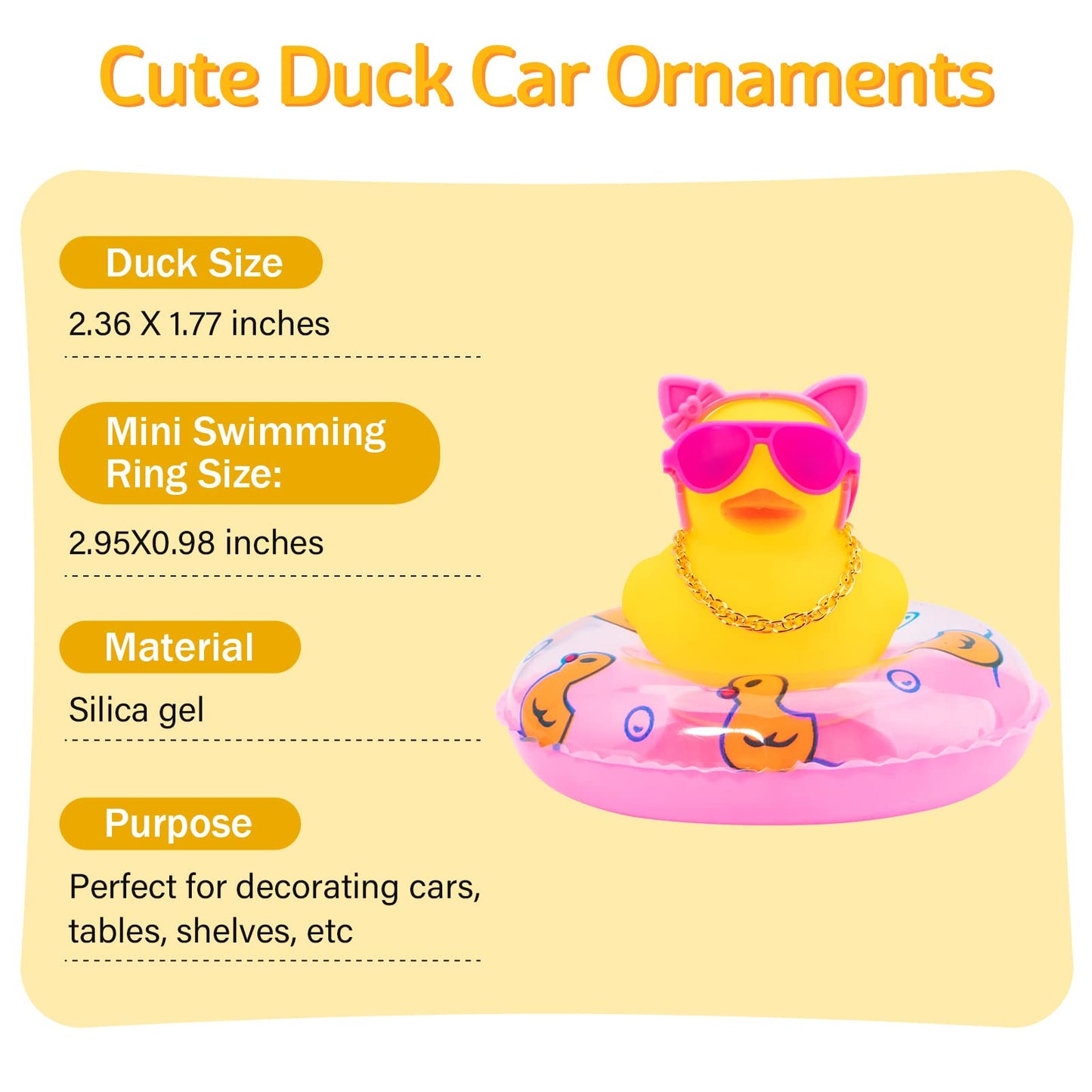 wonuu Car Duck Rubber Duck Car Ornaments Duck Car Dashboard Decorations with Cute Headband Swim Ring Necklace Sunglasses  B-Pink A Bunny Headband