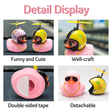 Wonuu Pink Duck Car Dashboard Decorations Rubber Duck Car Ornaments Cool Duck With Propeller Helmet Sunglasses Gold Chain (Pinea