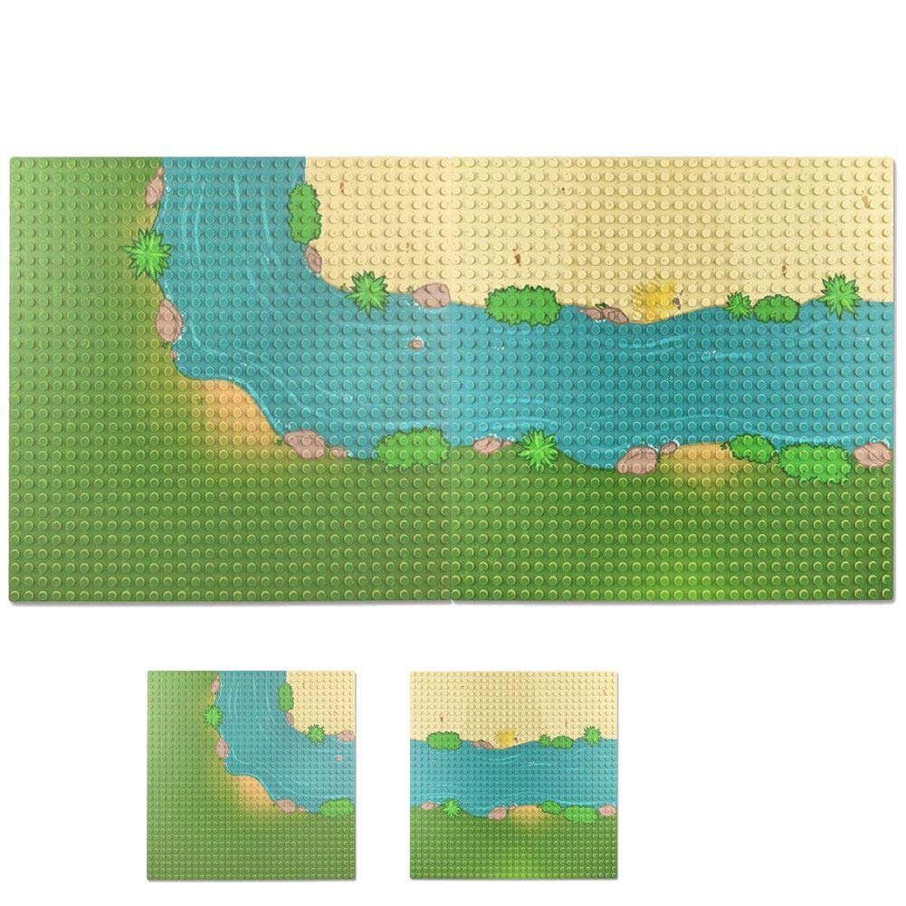 Taken All Grassland Rivers Baseplate - 10" x 10", Multicolor ABS Plastic, Perfect for City Roads Building Blocks (1 Straight + 1 Curve)
