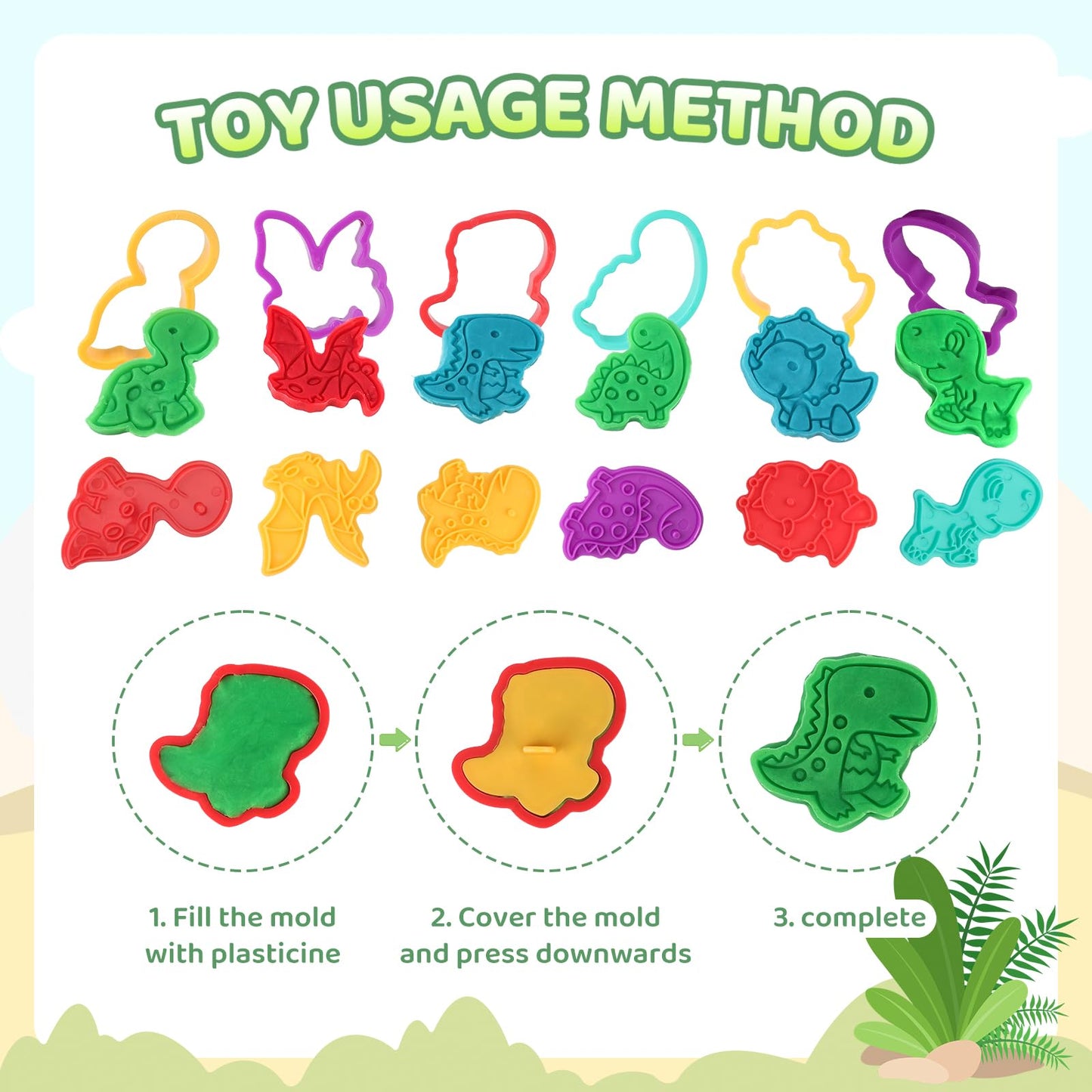 Dinosaur Color Dough Sets Toys, Dough Tool Set for Kids Aged 2-8, Dinosaur Dough Molds for Girls and Boys (20 Pcs Color Dough Ac