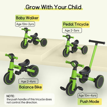 Bautia Kids Tricycle for Toddlers 1-3 with Push Handle, 5 in 1 Baby Balance Bike for 1-4 Years Old Boys Girls Gift with Removabl