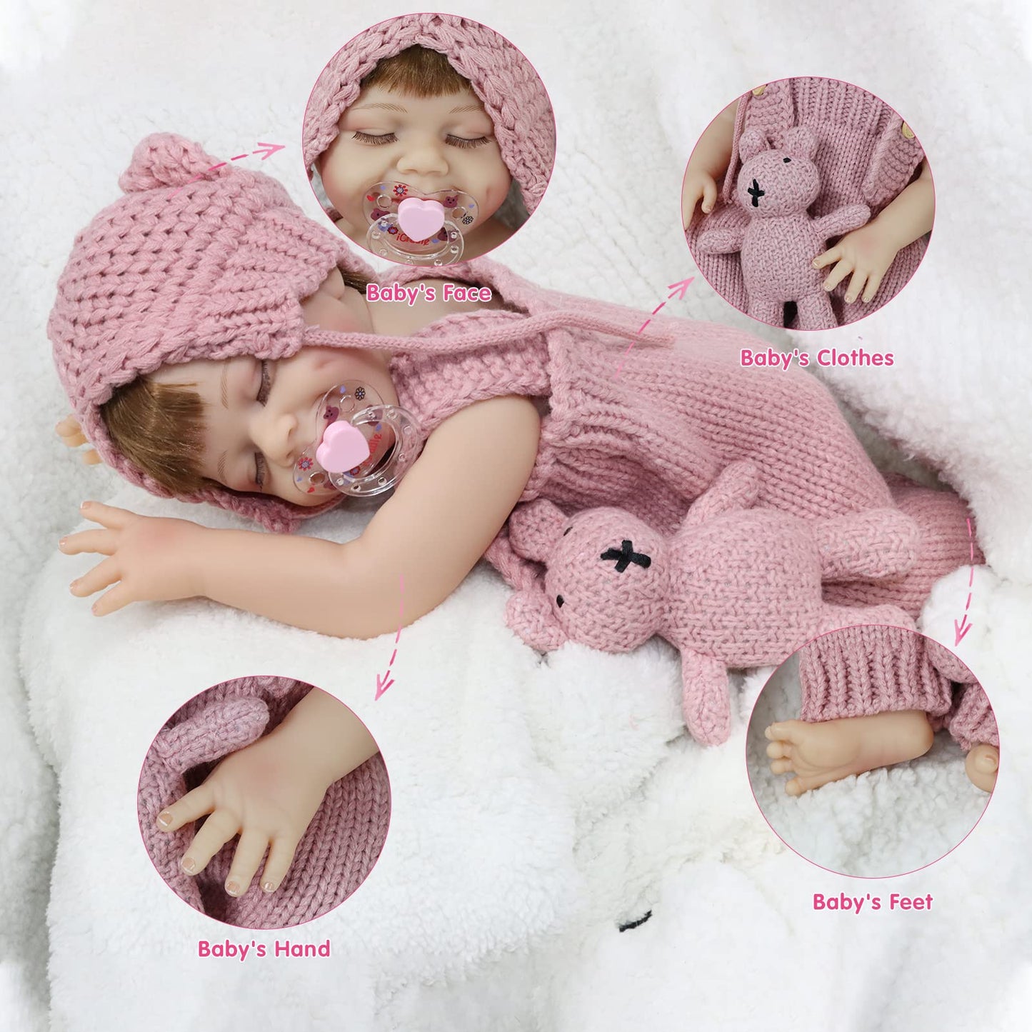 Jrlcgyp Reborn Baby Dolls, 20'' Realistic Silicone Full Body Vinyl Baby Girl With Dimples, Real Life Newborn Sleeping Smile Baby