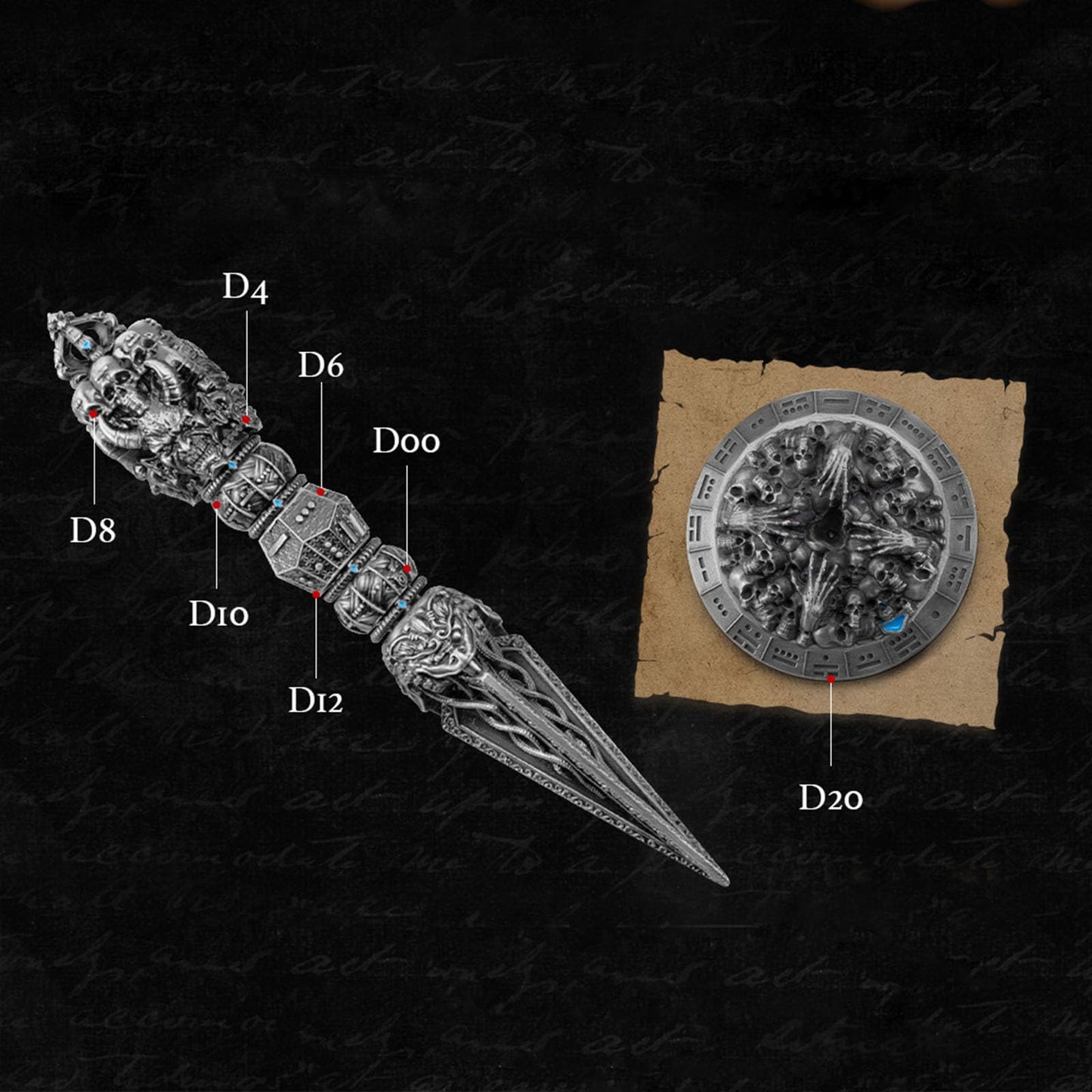 Unique Dnd Dice Wand Dice Metal Dice Spinner Dnd Dice Roller D&D Dice Set, Shadow Dice One To Eight Magic Dice D6, D8, D10,D20 D