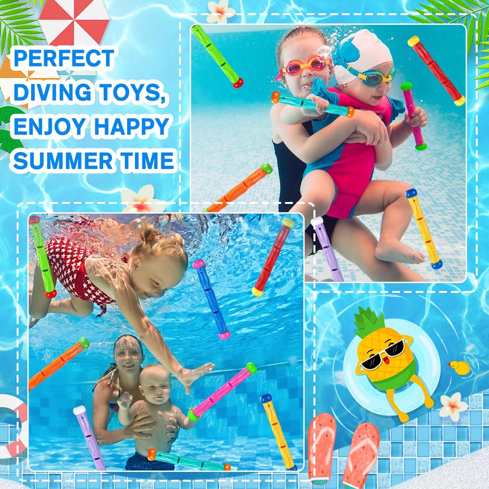Vellibring 8PCS Pool Diving Swim Toys Colorful Underwater Training Sinking tossing Dive Sticks for Kids Summer Pool Swimming Party Favor Games