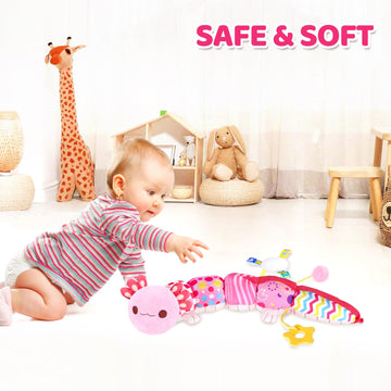 Baby Toys For 0-6 6-12 Months, Sensory Music Animal Stuffed Toy For 0 1 2 3 4 5 6+ Month, Plush Axolotl Toy With Crinkle And Rattles For Infant Newborn, Tummy Time Toys Gifts For 0-3-6-12 Month, Pink