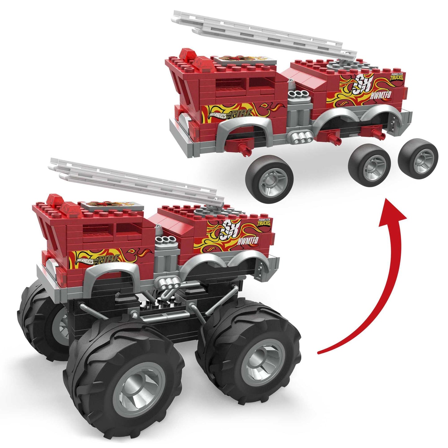 Mega Hot Wheels Monster Trucks Toy Car Building Set, Hw 5-Alaram Fire Truck With 284 Pieces, 1 Micro Action Figure Driver, Red, Kids Age 5+ Years