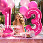 Suwen 40 Inch Hot Pink Large 13 Number Balloons Big Foil Helium Number Balloons 0-9 Jumbo Happy 13Th Mylar Birthday Party Decora