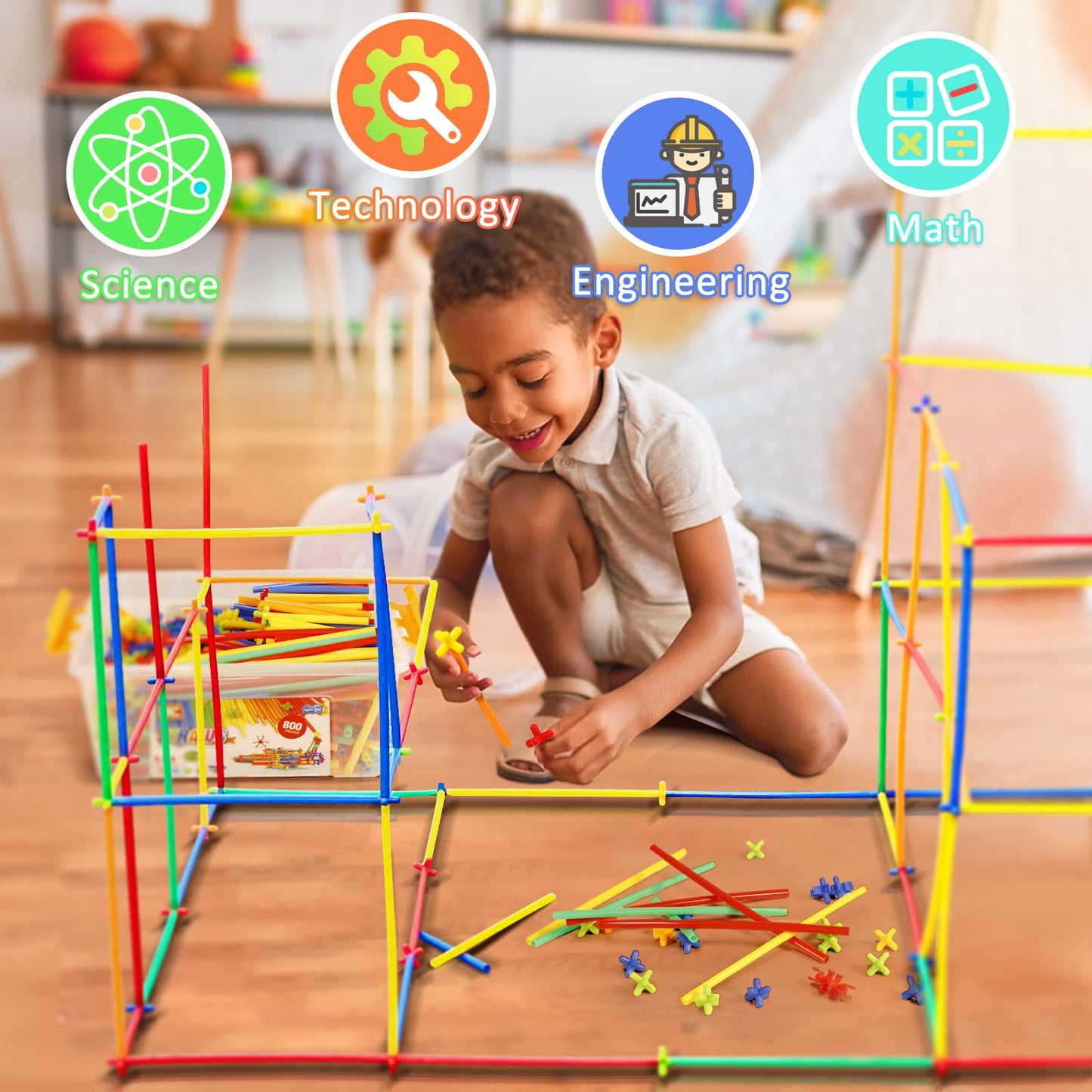 Ggiibro Straw Constructor Toys Stem Building Toys 800Pcs Toys For 3+ Year Interlocking Plastic Toys Engineering Toys Thin Tube B
