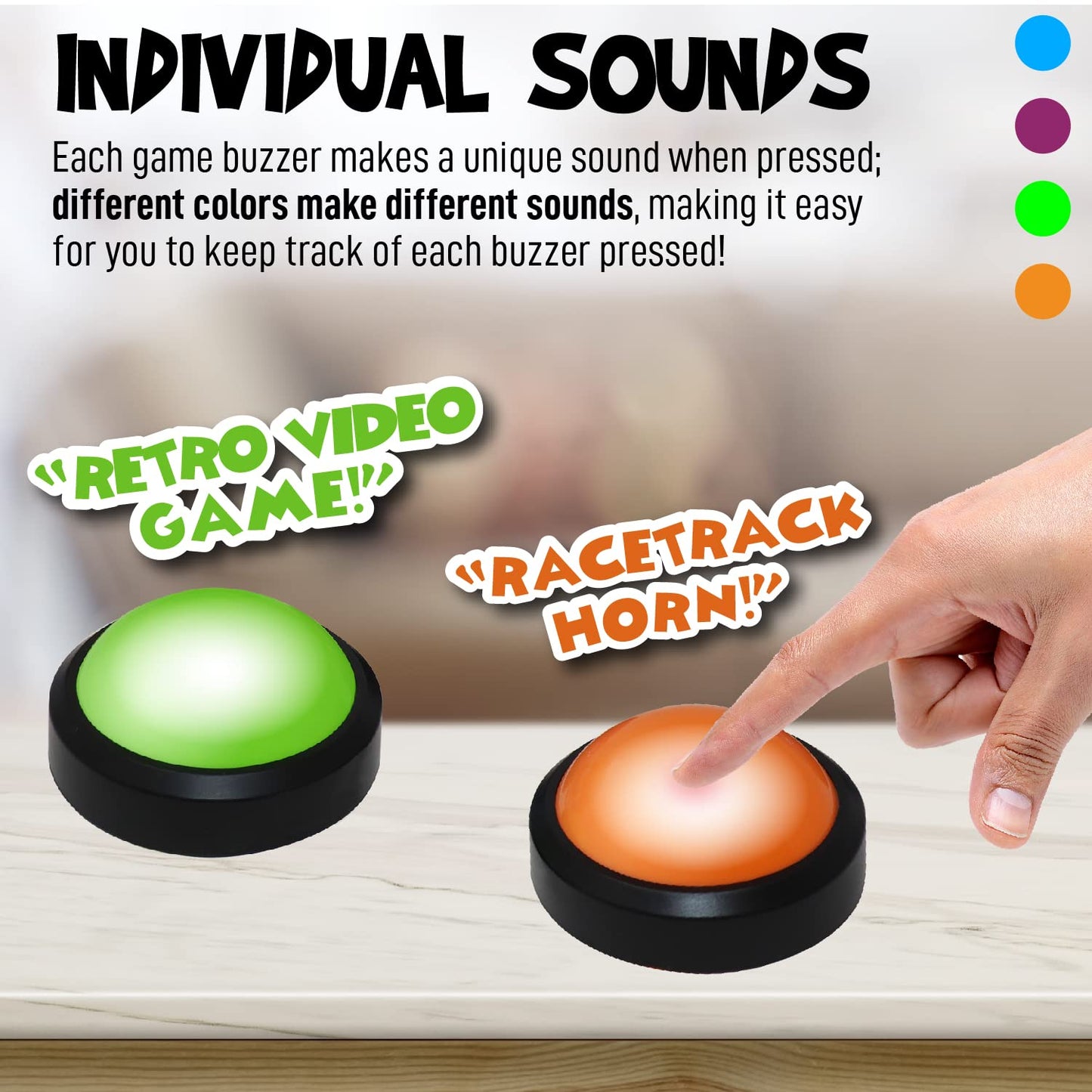 Teacher's Choice Light Up Game Buzzer System, Multicolor, 4 Pack, Unique Sounds for Trivia, Family Feud, Jeopardy