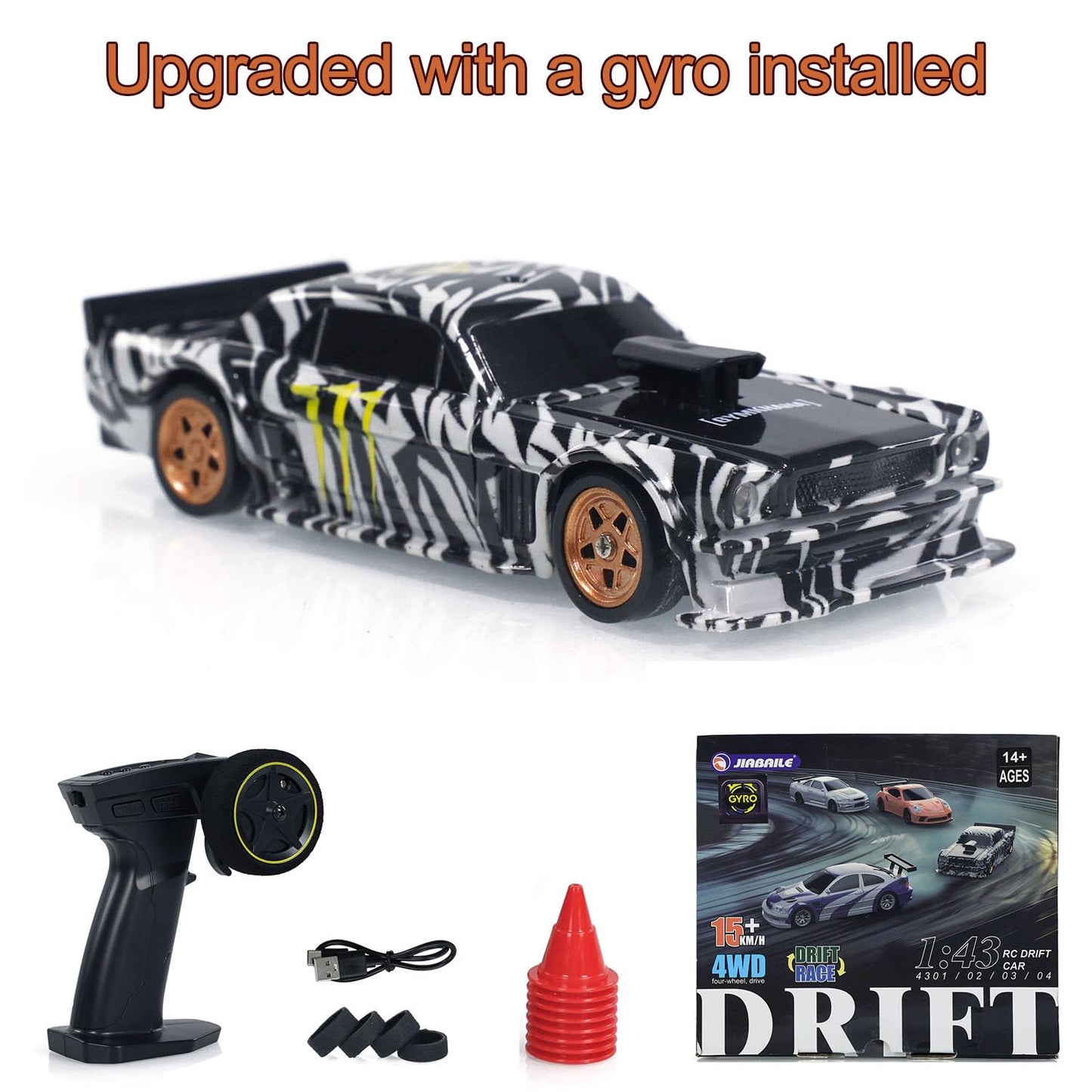Toucan Rc Hobby 1:43 Ready To Run Race Car Gyro Drift Car 4Wd Traffic Cones Mini Toy For Boys With A Gyro (Camouflage)
