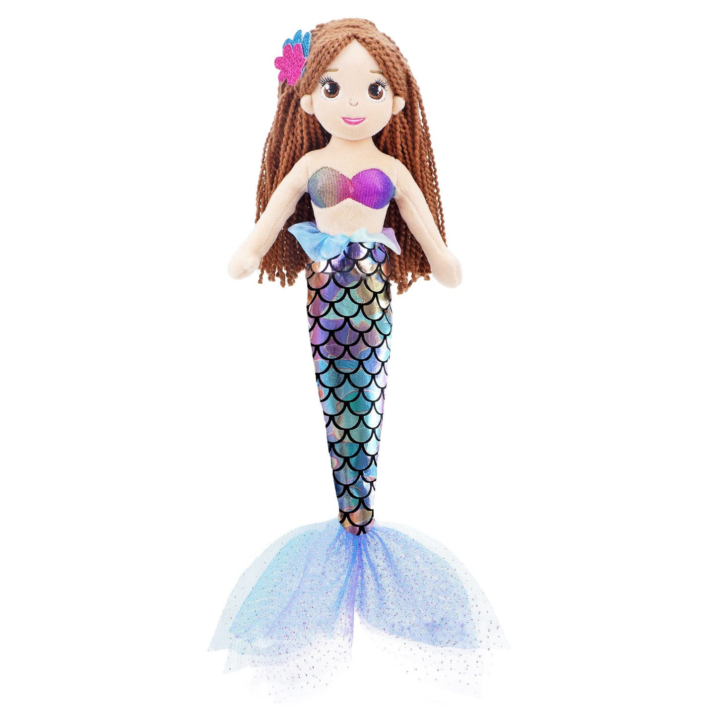 June Garden 18'' Sparkly Mermaid Tifara - Soft Plush Stuffed Mermaid Doll Gift For Toddler Girls