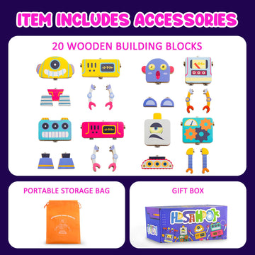 Hdsahdok Wooden Snap Together Robot Toys, Fine Motor Building Robot Blocks For Kids, Stem Montessori Educational Learning Toy, G