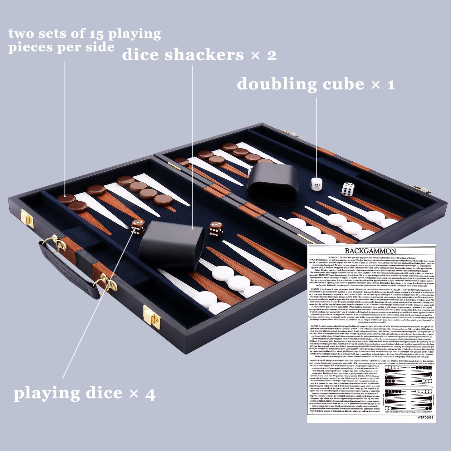 Backgn Set - Classic Board Game with enhanced Leather Case - Portable Travel Strategy Backgn Game Set for mature-themeds  Kids (15inch  Navy)