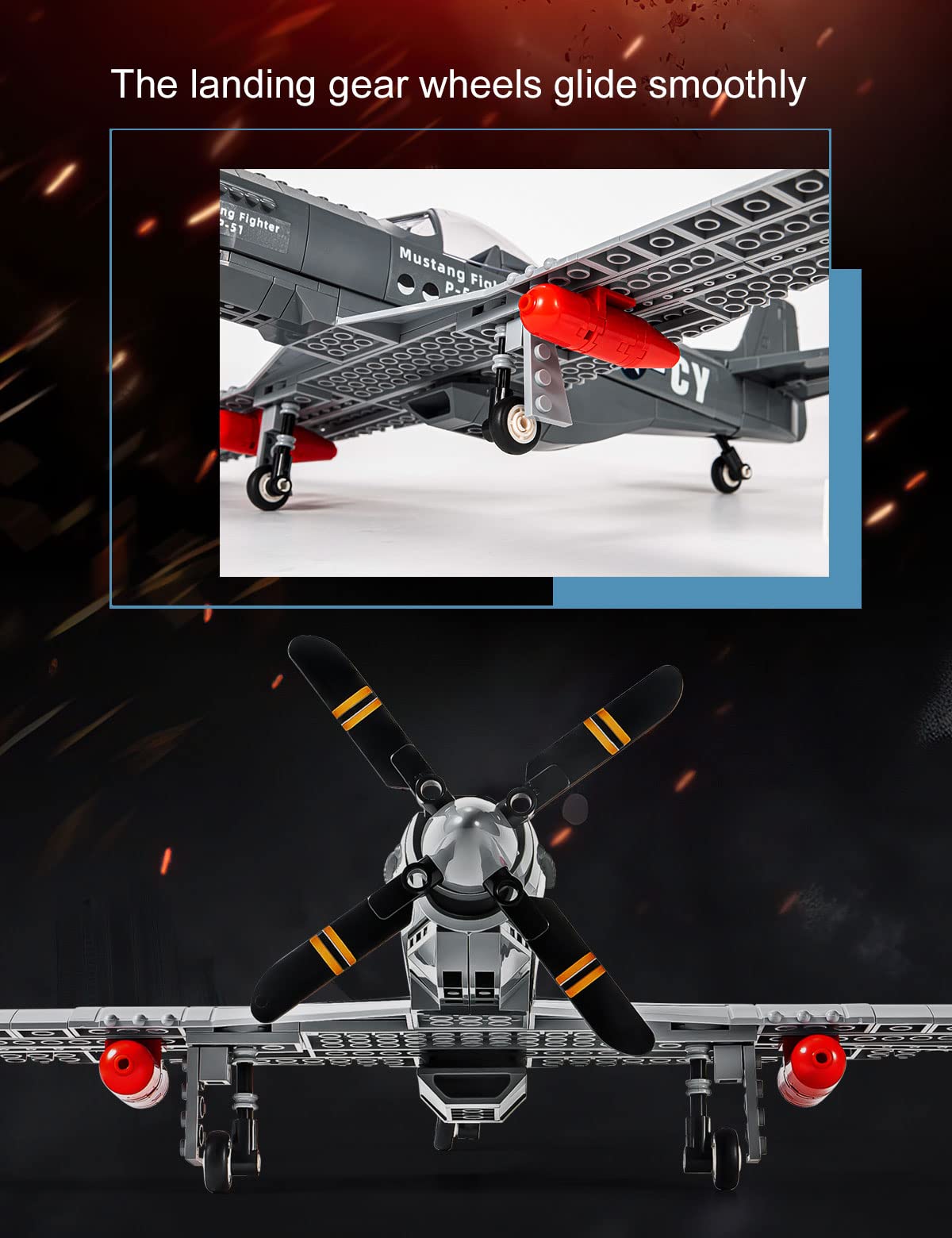 SEMKY P-51 Mustang Fighter Jet Building Block Set - 258 Pieces, Plastic, 5 x 14 x 17 inches, Military Toys for Kids and Adults
