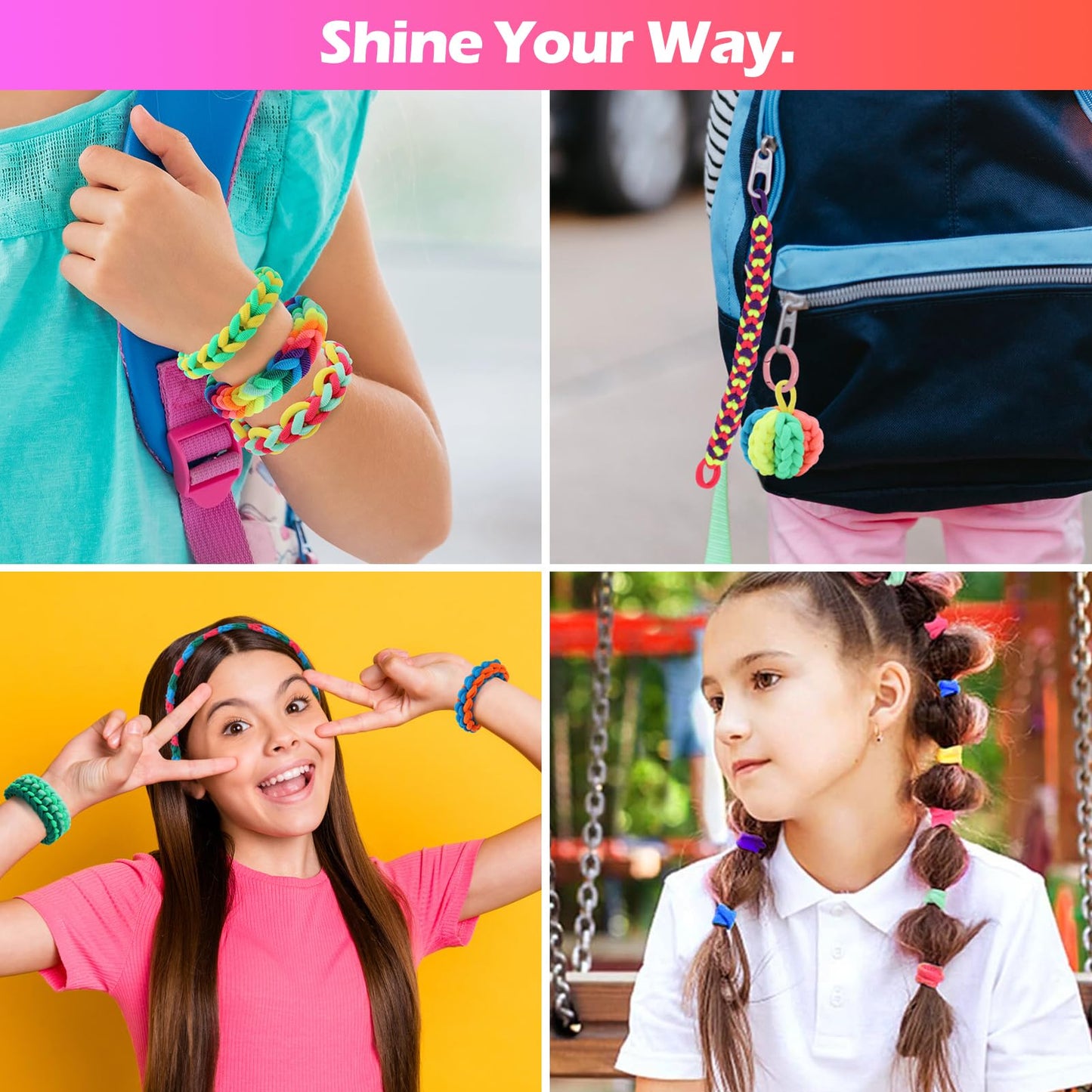 IQBOX Bracelet Making Kit Arts and Crafts for Girls Ages 8-12, Weaving Loom Rainbow Bands DIY Toys Birthday Gifts for Kids 6 7 9