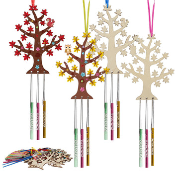 Fennoral 10 Pack Fall Wind Chime Kit For Kids Make You Own Fall Tree Wind Chime Wooden Arts And Crafts For Girls Boys Diy Colori