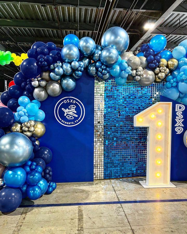 Bezente Blue Balloons Set,60Pcs 12 Inch Metallic Blue Pearl Blue Navy Blue Pastel Blue Latex Balloons Kit For Birthday,Baby Show