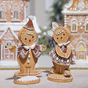 Gingerbread Decor Christmas Table Decorations - 2Pc Resin Xmas Gingerbread Boy and Girl Christmas Decorations Indoor Room Decor