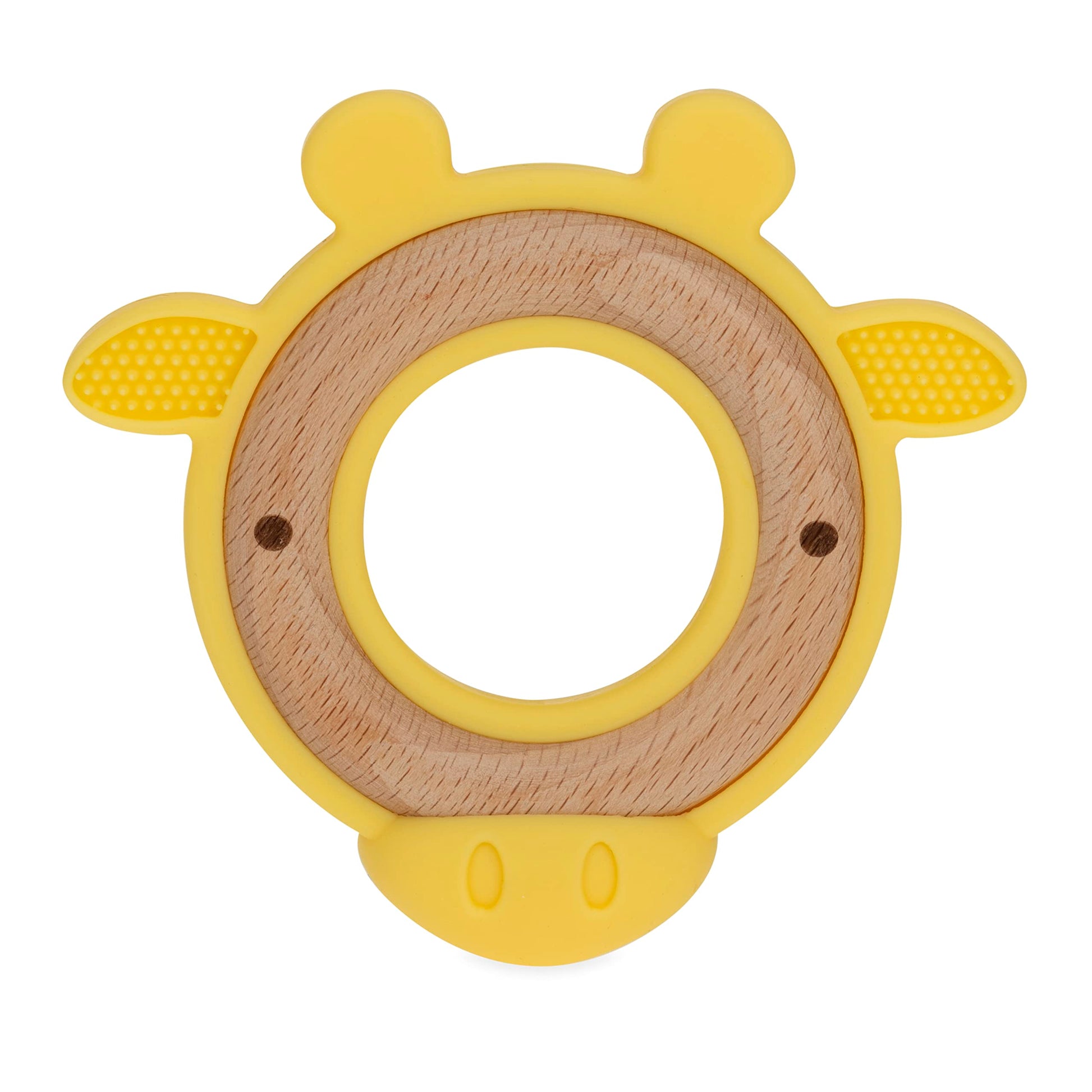 Nuby Natural Wood Teether With Soft Silicone, Minimalist Design Easy To Clean, Giraffe Yellow