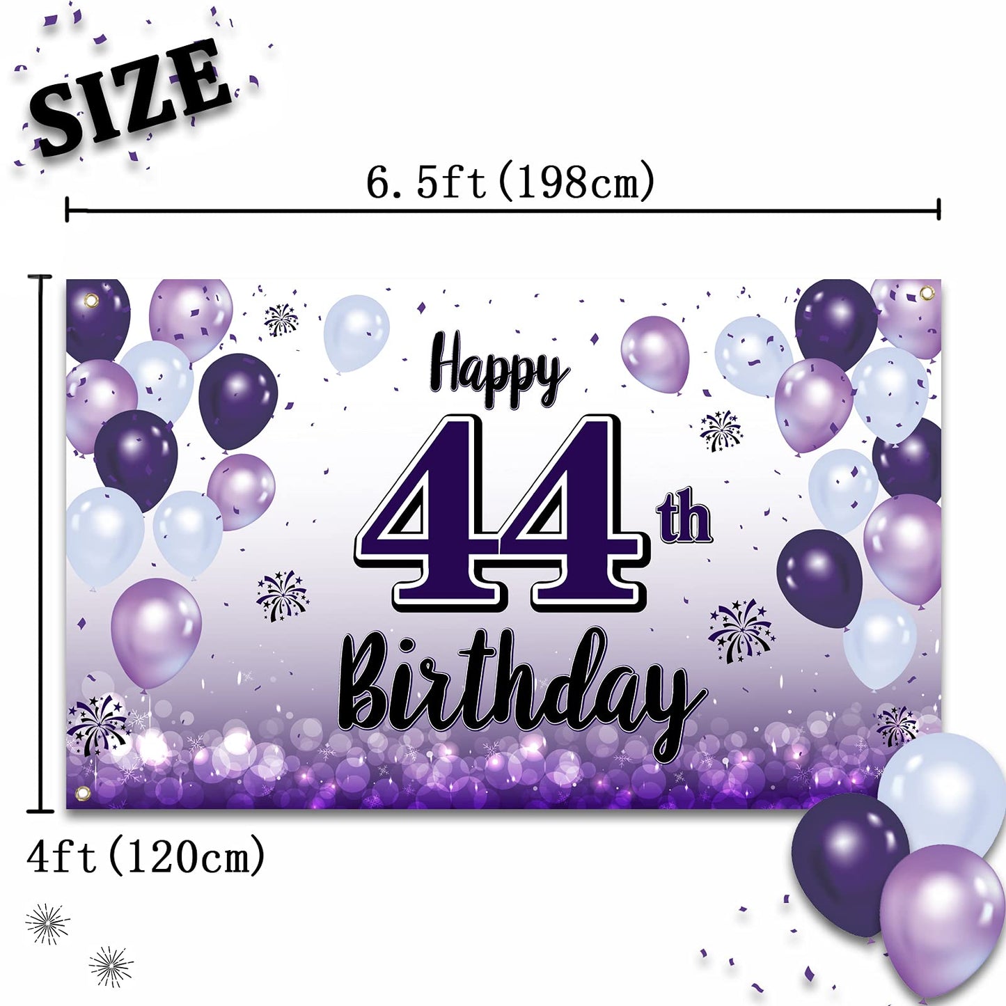 LASKYER Happy 44th Birthday Decorations,44th Purple Balloon Large Birthday Banner Backdrop Sign,44 Years Old Bday Party Supplies