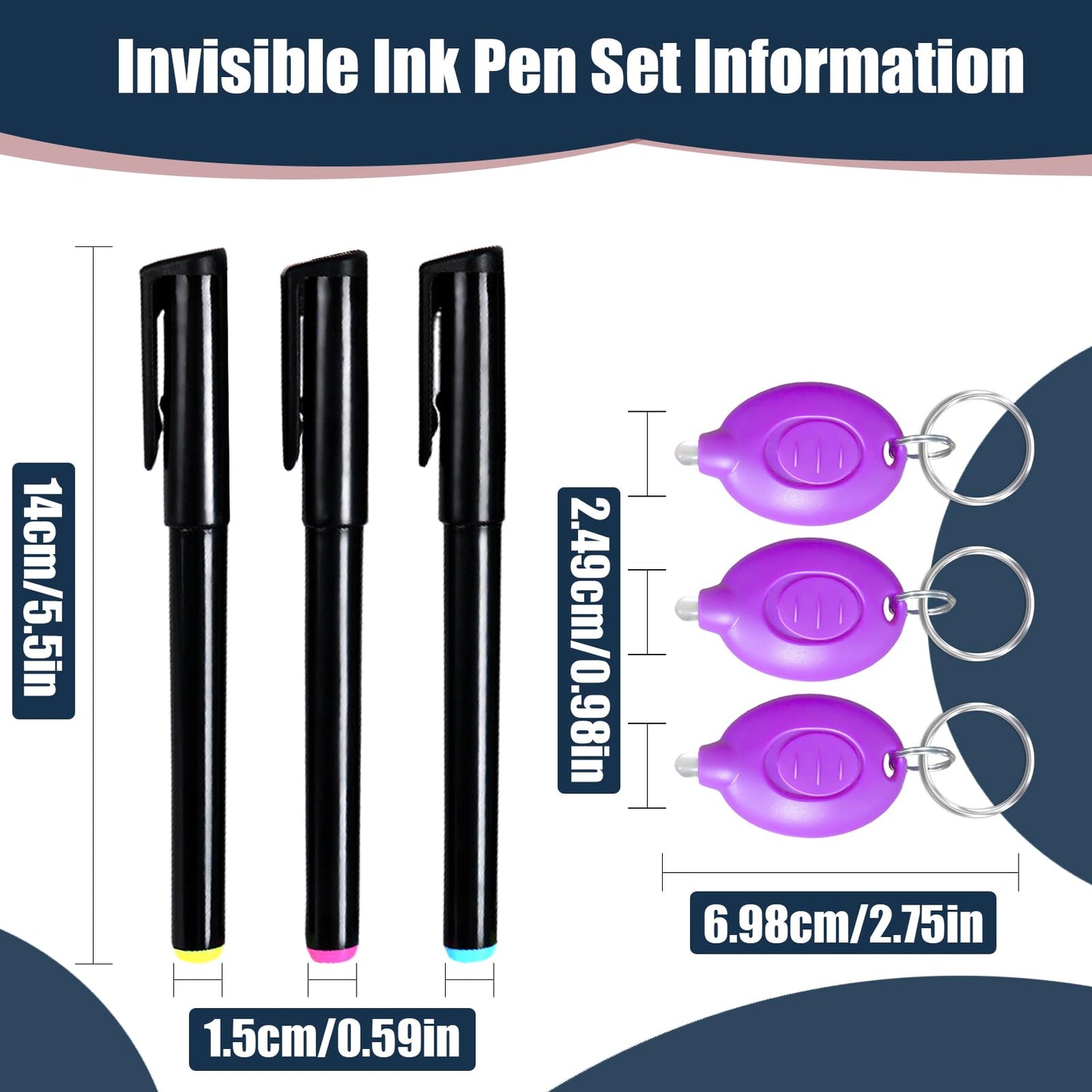 klumuke Invisible Ink Pens with UV Light, Magic Spy Pens with Mini UV LED Keychain Flashlights for Secret Messages, Disappearing