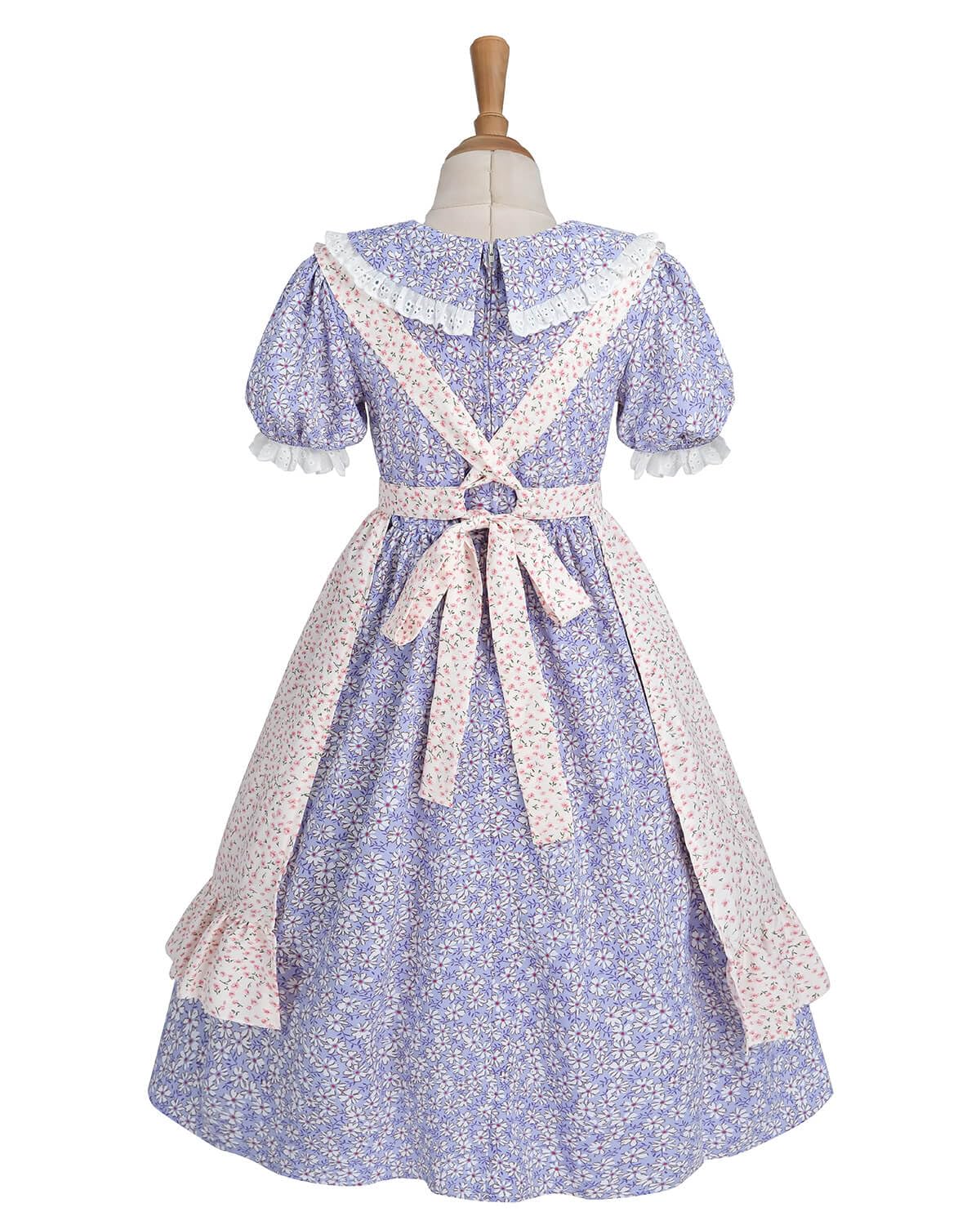 Nuoqi Colonial Costume Girls Prairie Pioneer Dress Laura Ingalls Wilder Costume with Apron Purple, 10-12
