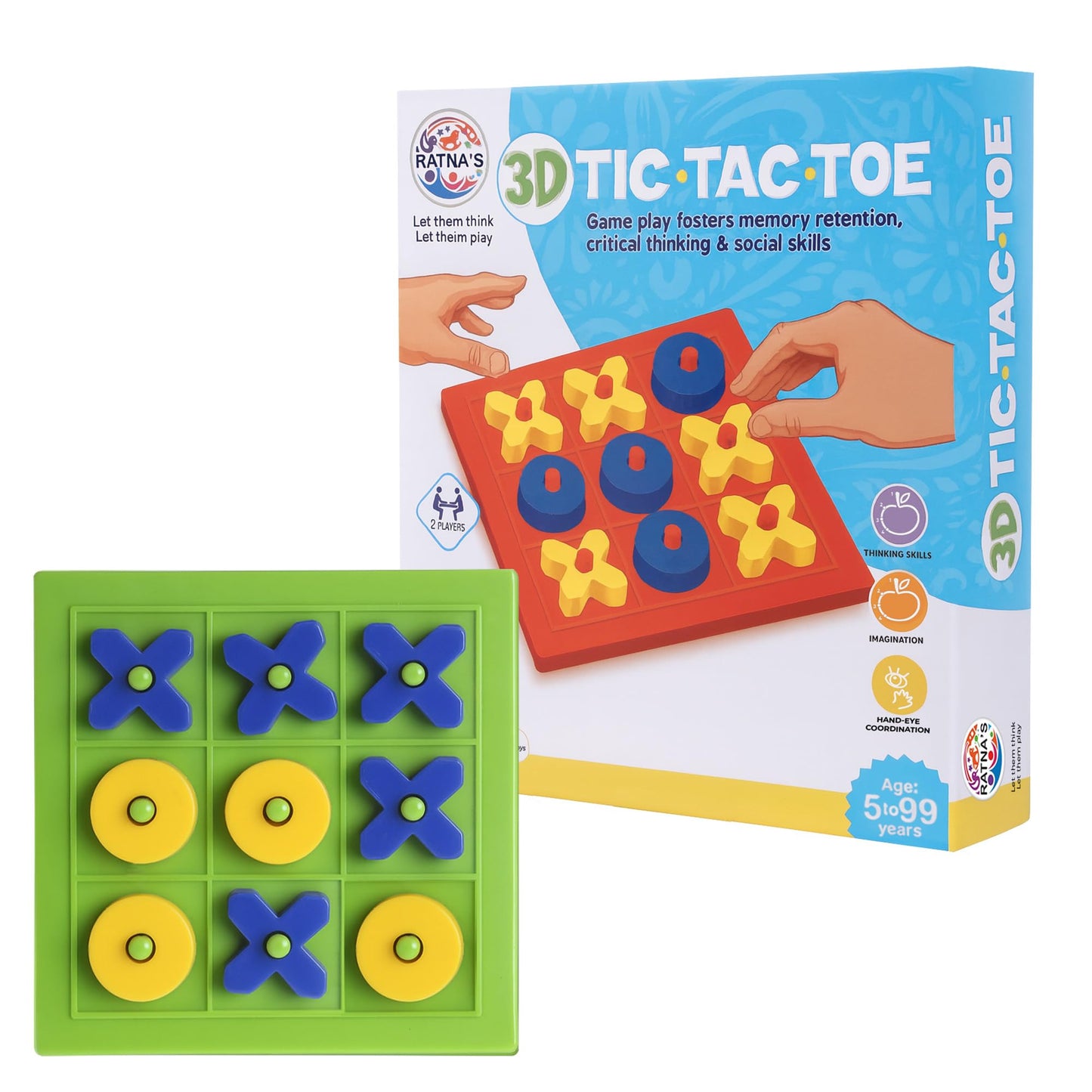 RatnaS 3D Tic Tac Toe Classic Mind Challenging Cross & Zero Family Board Game For Kids & Adults