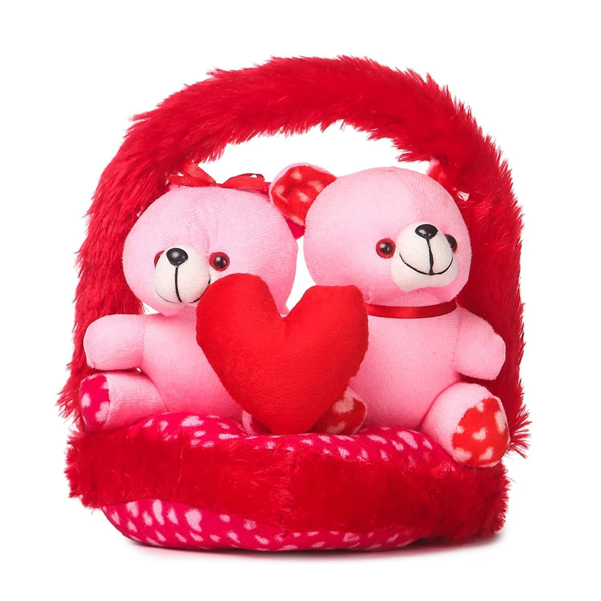 QTM Couple Love Teddy Bears in Heart Basket | Birthday, Valentines Day, Teddy Day, Hug Day Gift for Your Spouse, Girlfriend, Boy