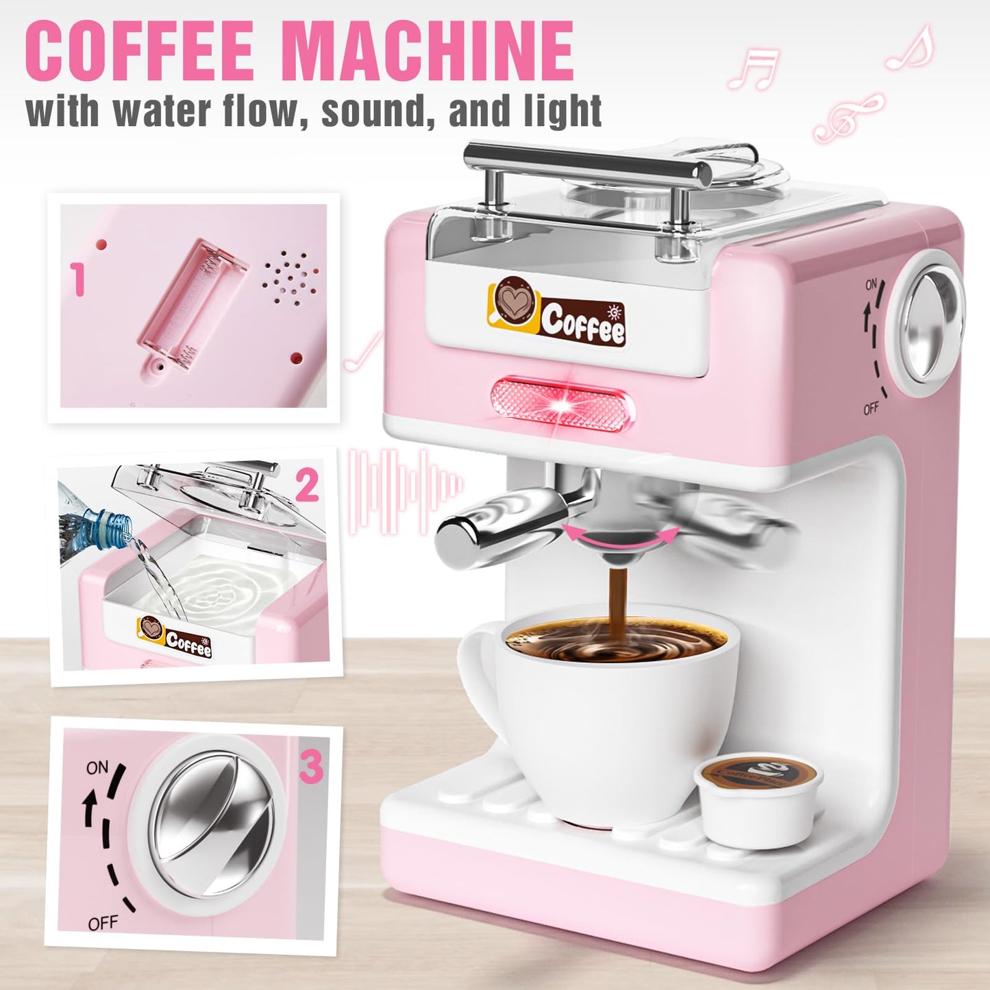 B Bascolor Pretend Play Kitchen Appliances Toy Set with Realistic Coffee Maker Machine, Toaster, Mixer and Blender, Kids Kitchen