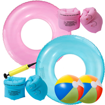 2 Pack 30'' Pool Swim Tubes Rings, Inflatable Pool Floats, Swim Tube Raft, Pool Toys Floats For Adults Kids (Pink+Blue)