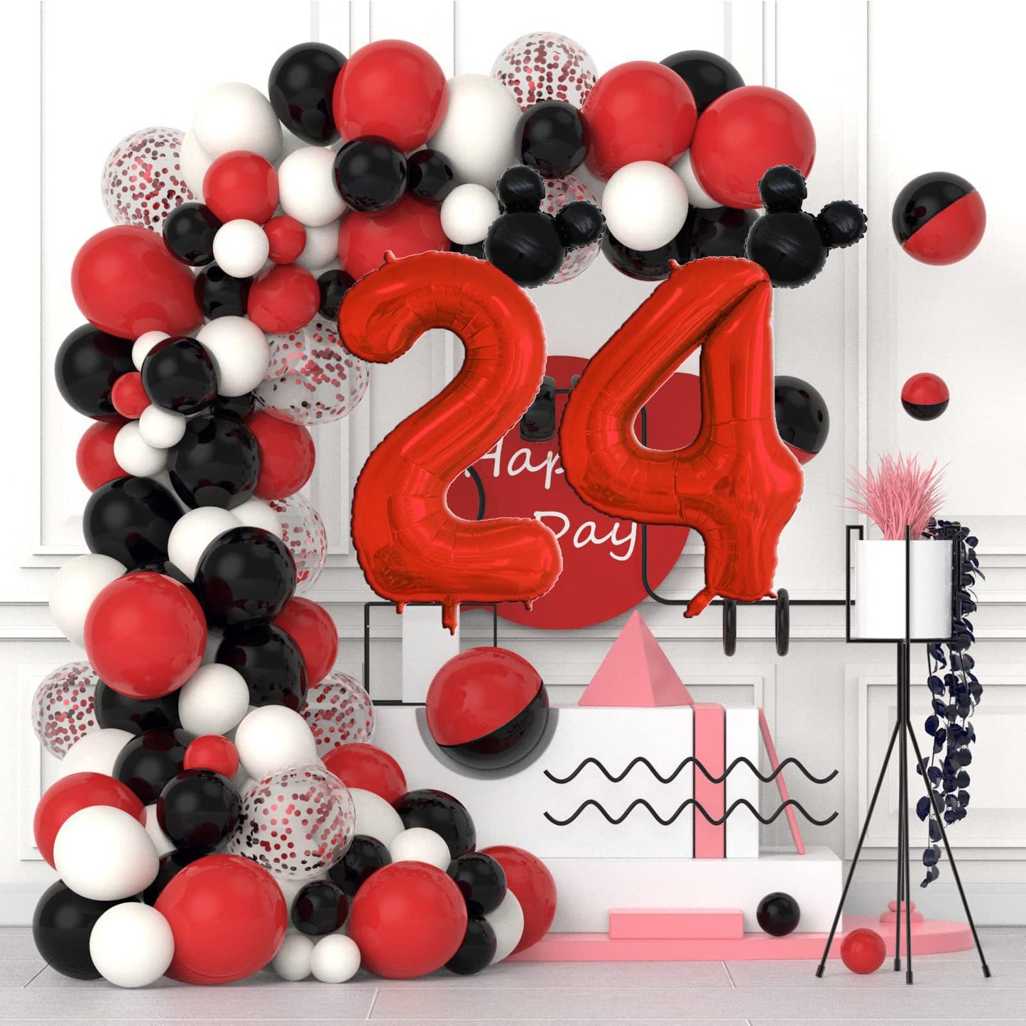 40 Inch Red Number 5 Balloon & Mini Mouse Head Balloon, 5Th Birthday Party Decoration Balloons, Cartoon Mouse Birthday Party Sup