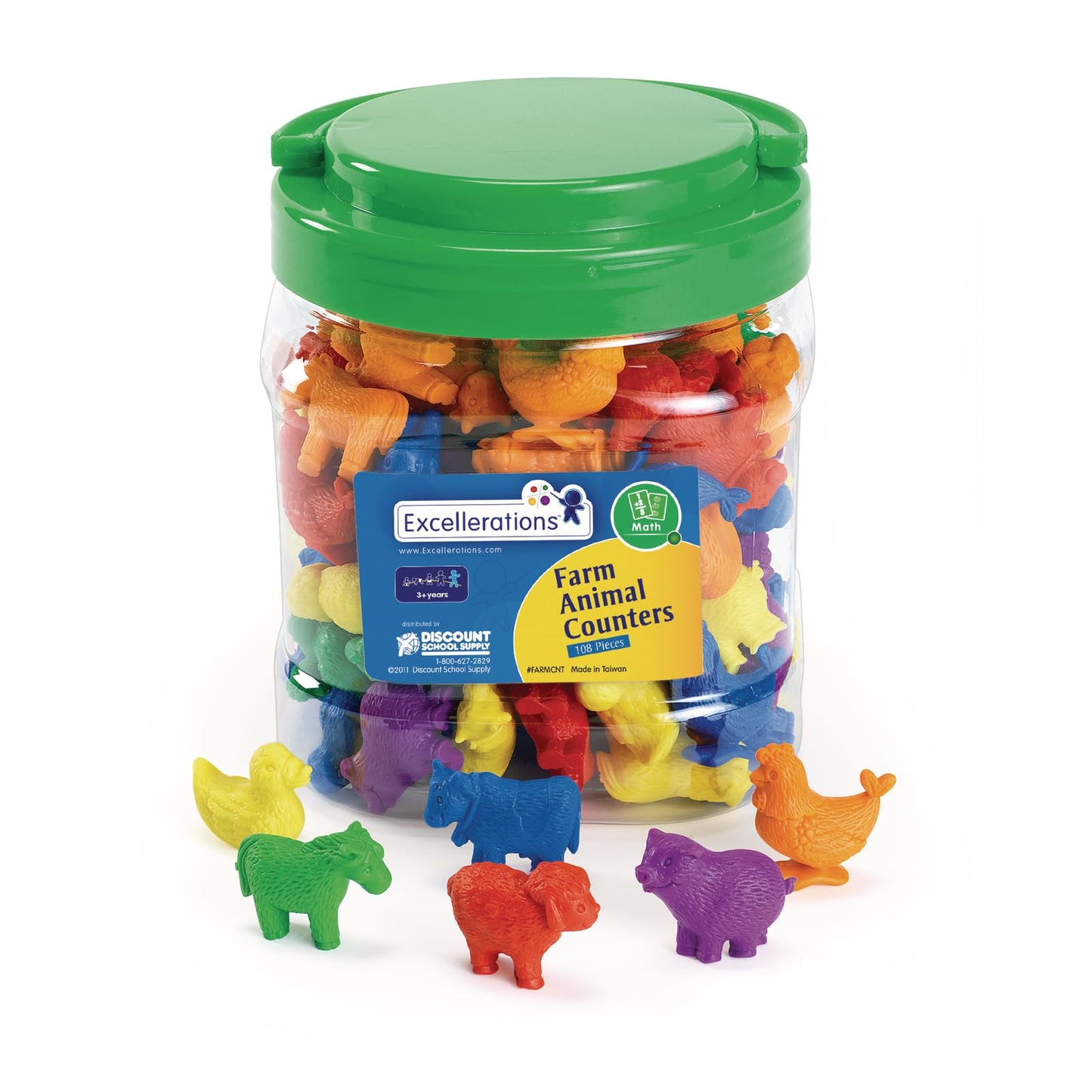 Excellerations Math Manipulatives Set of 108 Farm Animal Counters 1.5 inches -2 inches  STEM Educational Toy for Mathematics  Preschool