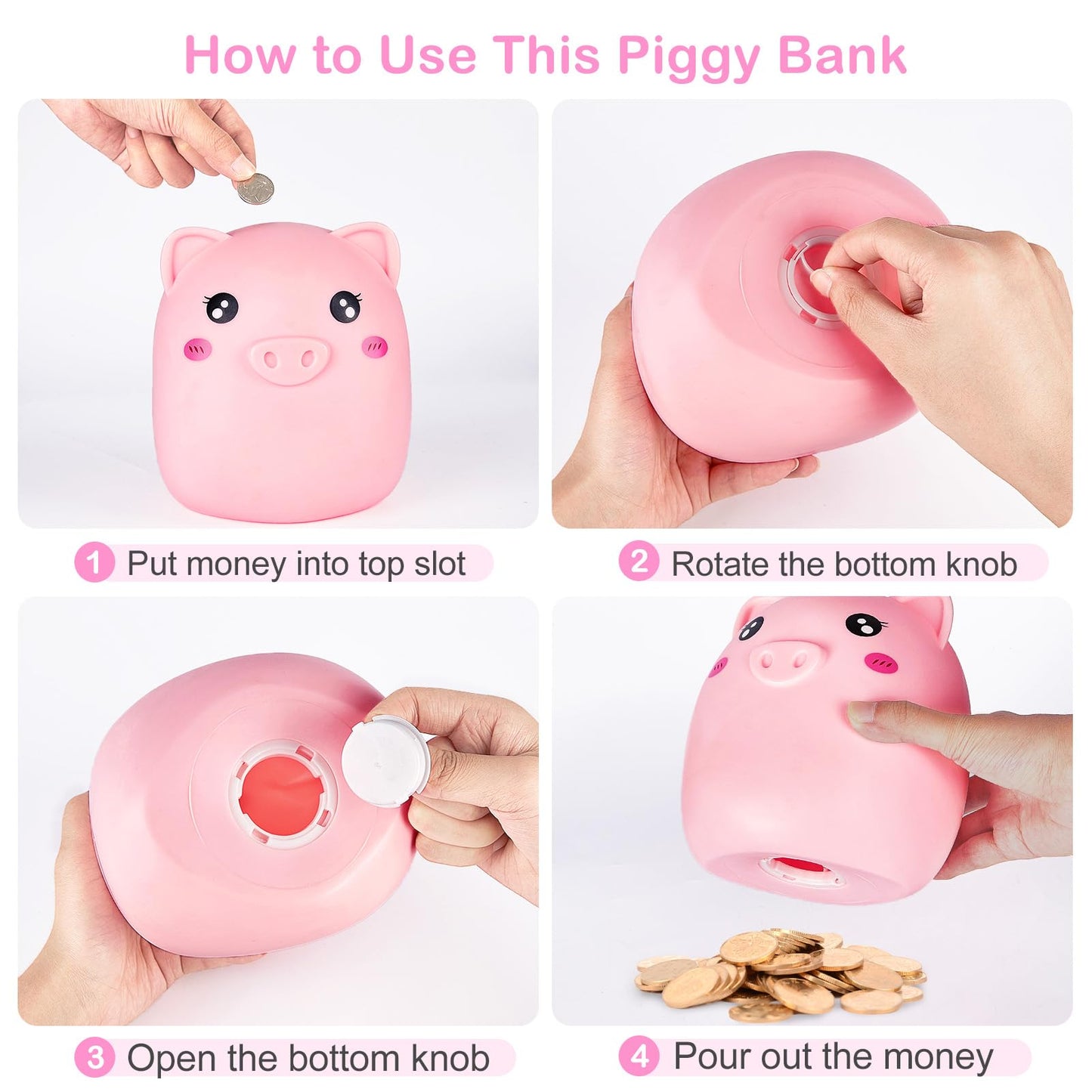 Piggy Bank For Kids Girls, Unbreakable Money Coin Bank With Flower Alphbet Sticker And Money Saving Challenge Cards