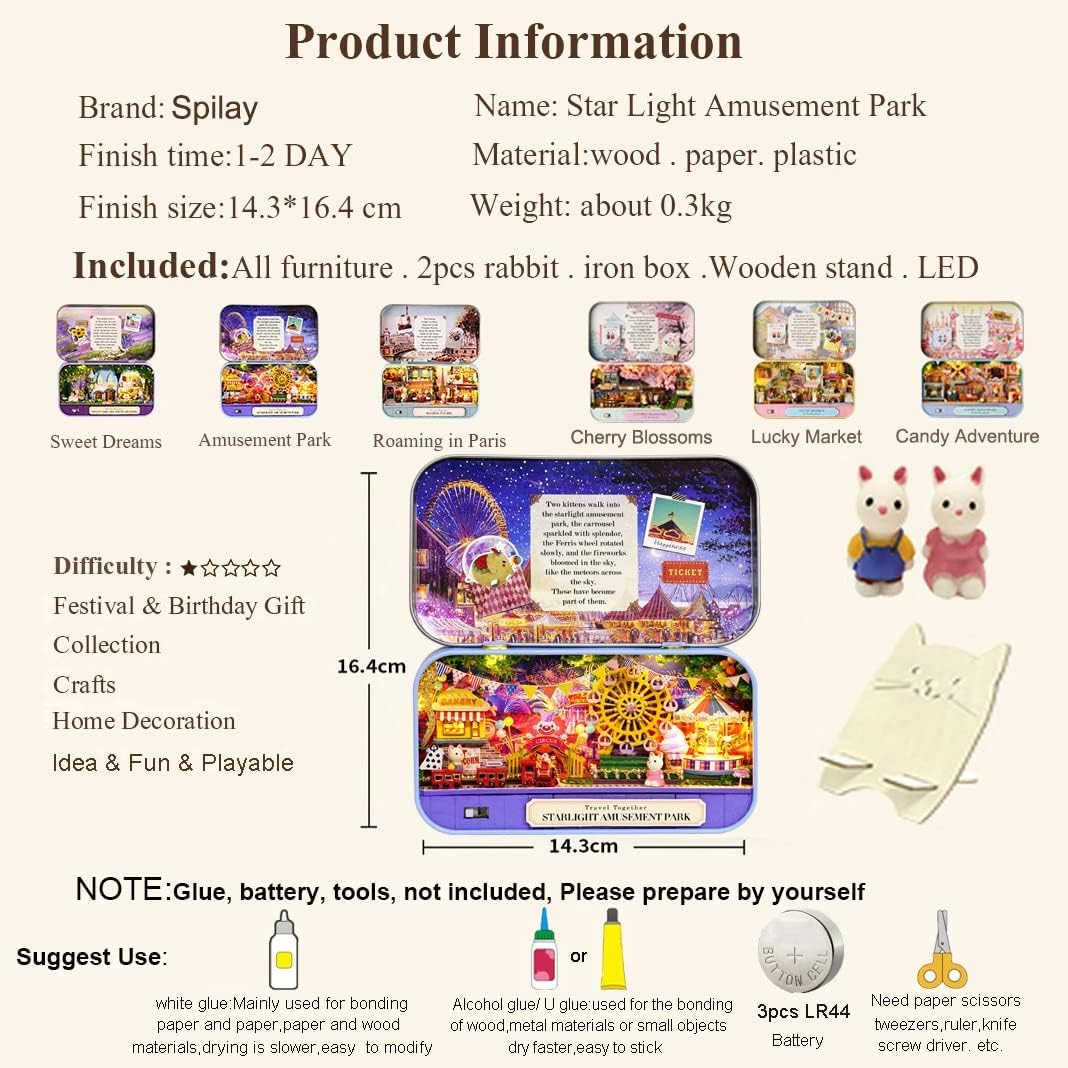 Spilay Dollhouse Miniature with Furniture DIY Dollhouse Kit Mini Iron Box Theater 1:24 Scale Creative Room Best Birthday Gift for mature-themed Lover Girl Friend Birthday Gift (Star Light Amusement Park)