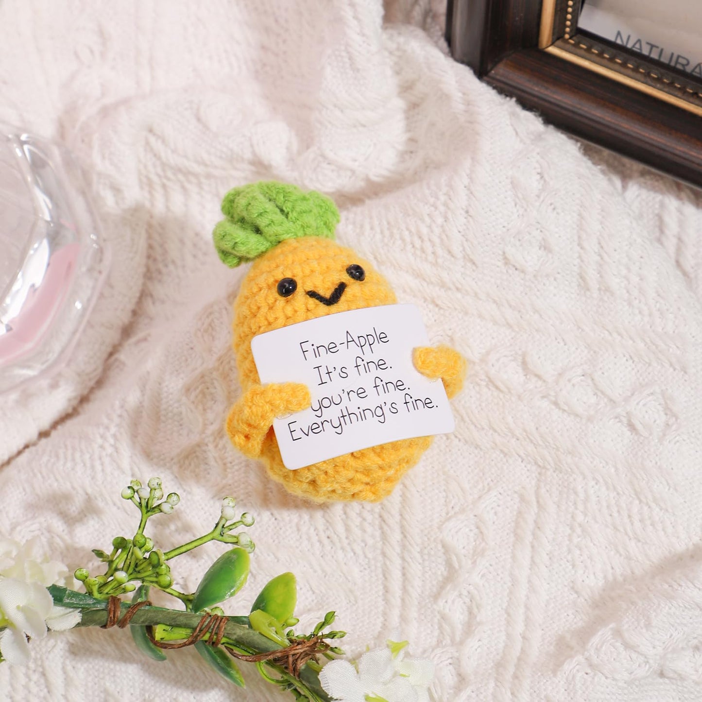 Nqeuepn Funny Positive Pineapple, 3.15 Inch Knitted Pineapple Potato Toy With Encouraging Card Creative Cute Emotional Support Crochet Pineapple Doll For Festival Party Decoration Encouragement Gift