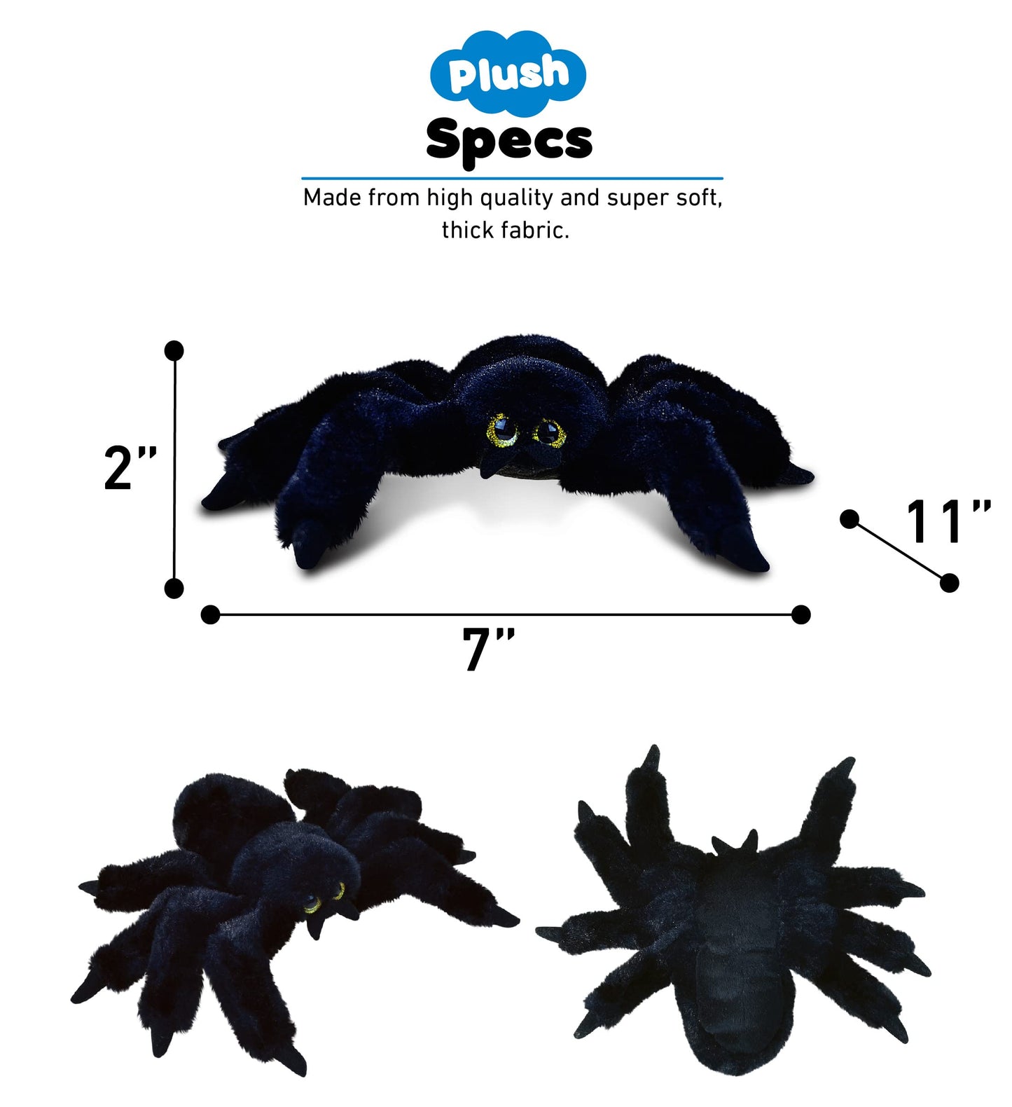 Dollibu Black Spider Plush Toy - Super Soft Spider Stuffed Animal For Boys And Girls, Cute Spider Stuffed Animal, Realistic Stuffed Spider Plush Gift, Spider Decor For Baby, Kids, Adults - 8 Inches