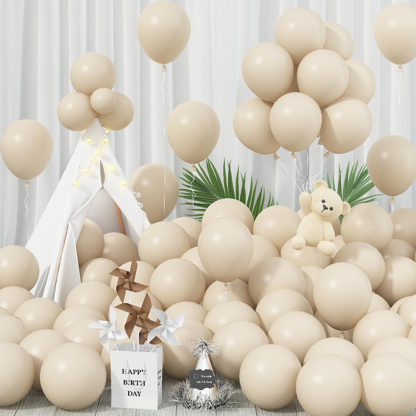 Jobkoo Sand White Balloons 12 Inch, 100 Pack Beige Balloon Boho White Latex Cream Balloons Matte Retro Off White Sand Neutral Pa